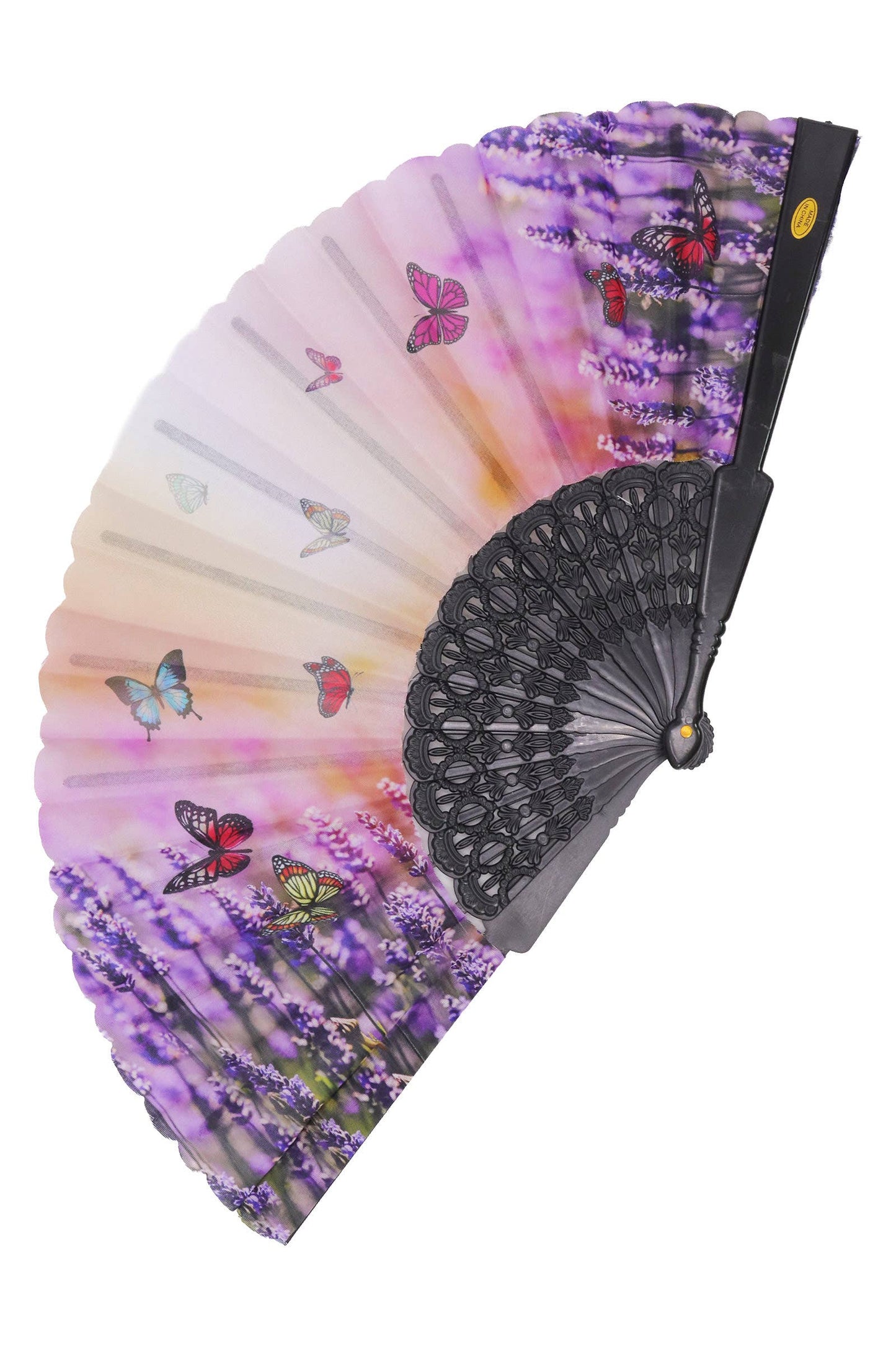 Éventail pliant à main floral lavande et papillons