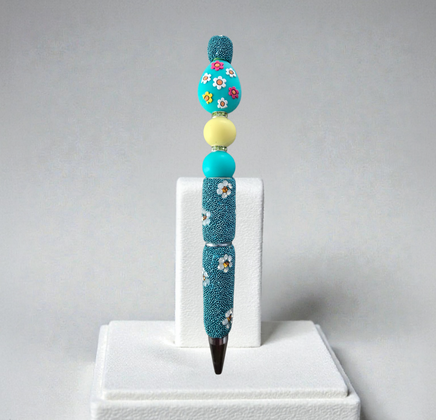 Stylo strass fait main œuf de Pâques turquoise