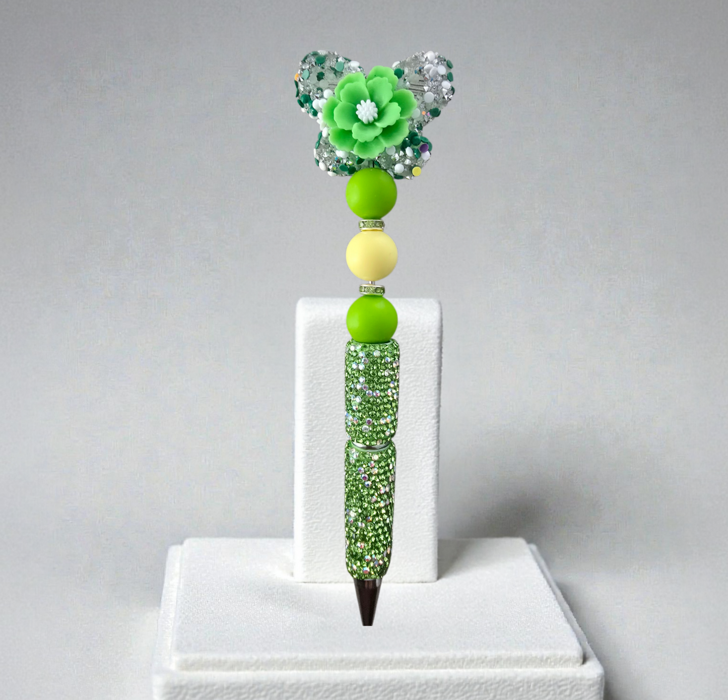 Stylo strass fait main papillon d'été vert 🦋