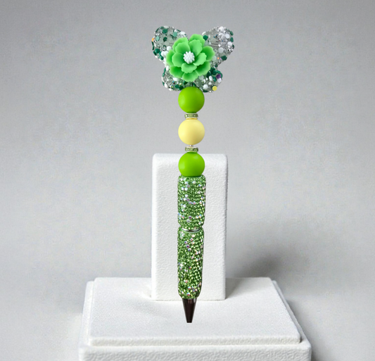 Stylo strass fait main papillon d'été vert 🦋