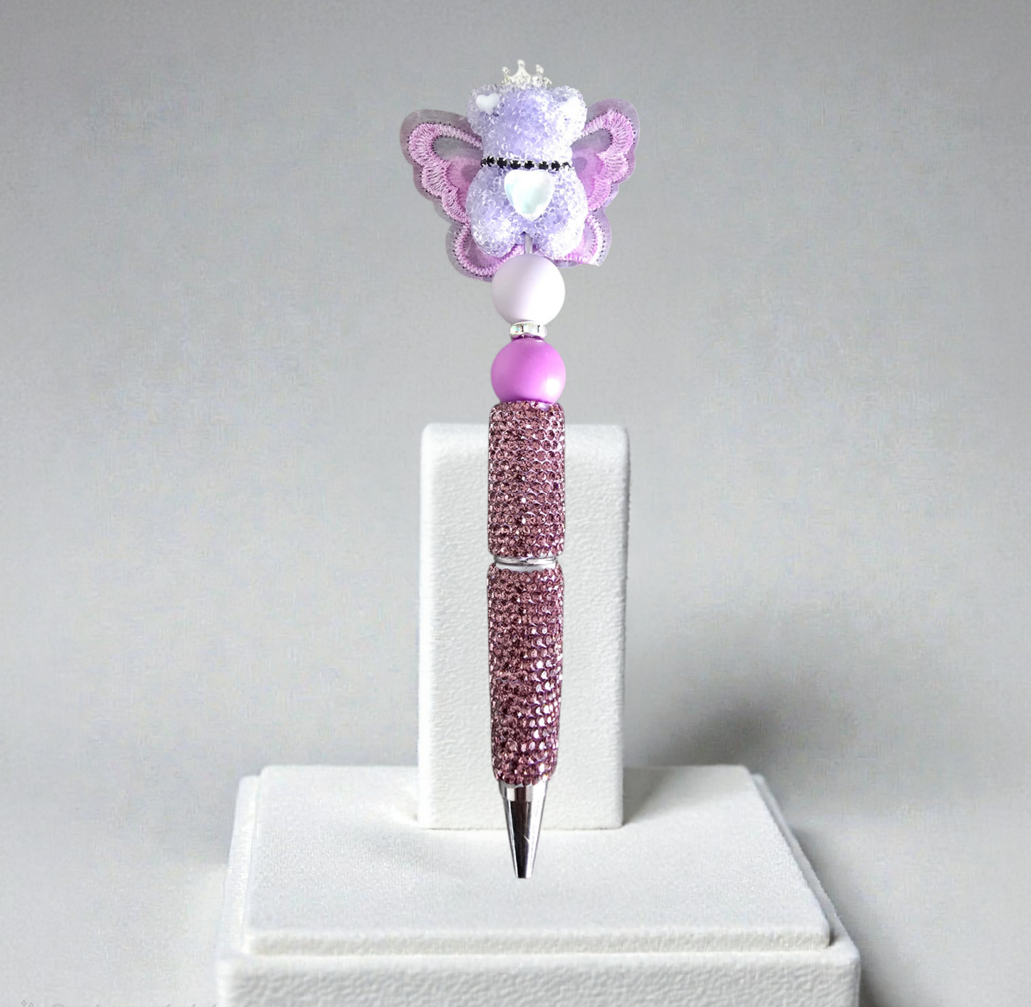 Stylo strass fait main ourson ange violet 🧸