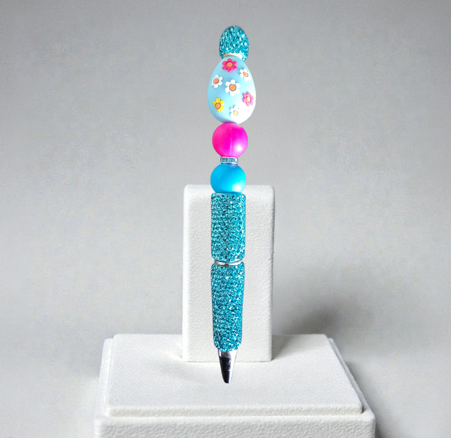 Stylo strass fait main œuf de Pâques bleu