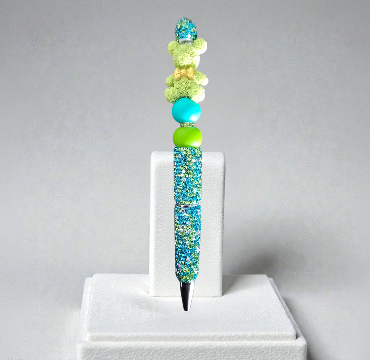 Stylo strass fait main ourson vert 🧸