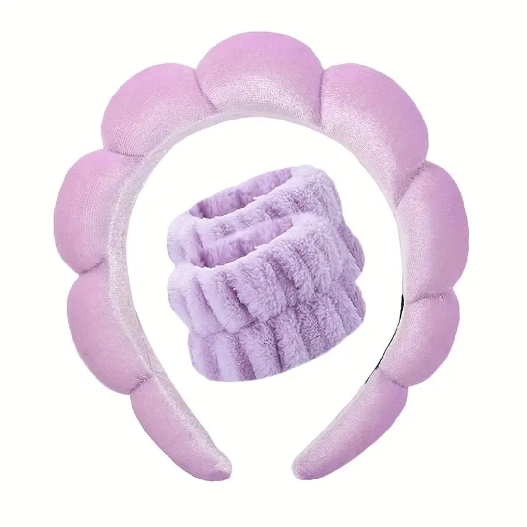 Ensemble de bandeau serre-tête et bracelets skincare