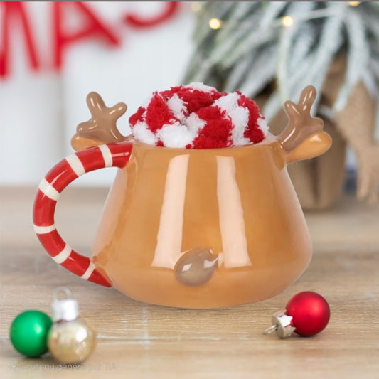 Ensemble mug rennes avec 1 paire de chaussettes de Noël