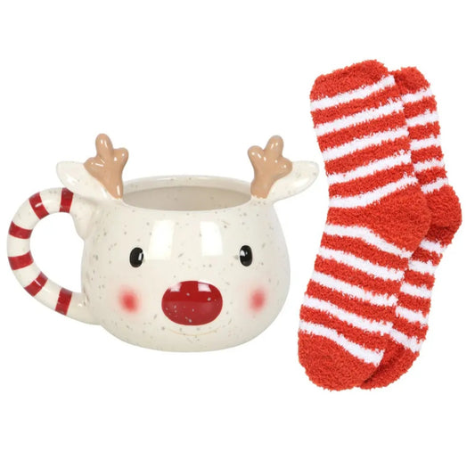 Ensemble mug Rudolph avec 1 paire de chaussettes de Noël