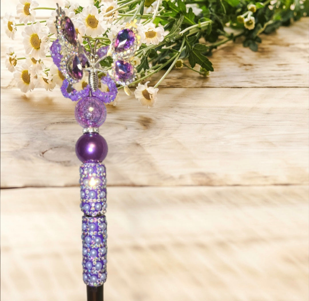 Stylo strass fait main papillon violet