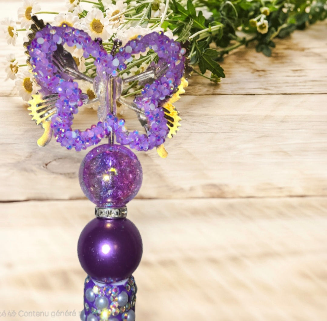 Stylo strass fait main papillon violet