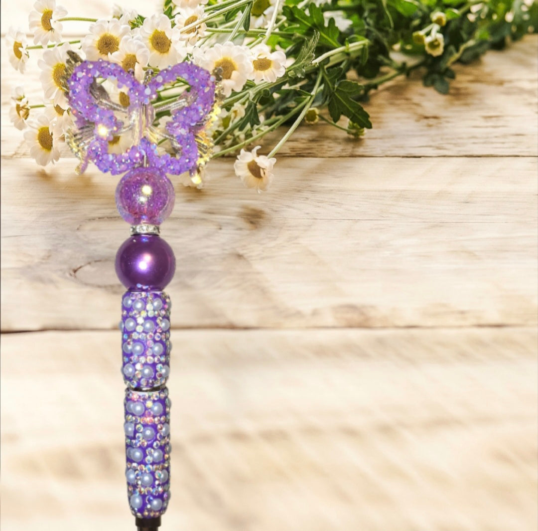 Stylo strass fait main papillon violet