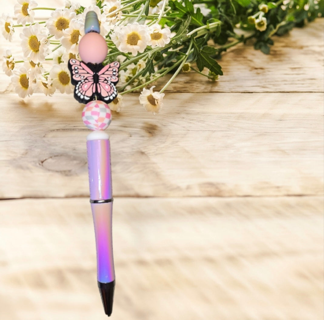 Stylo fait main papillon rose