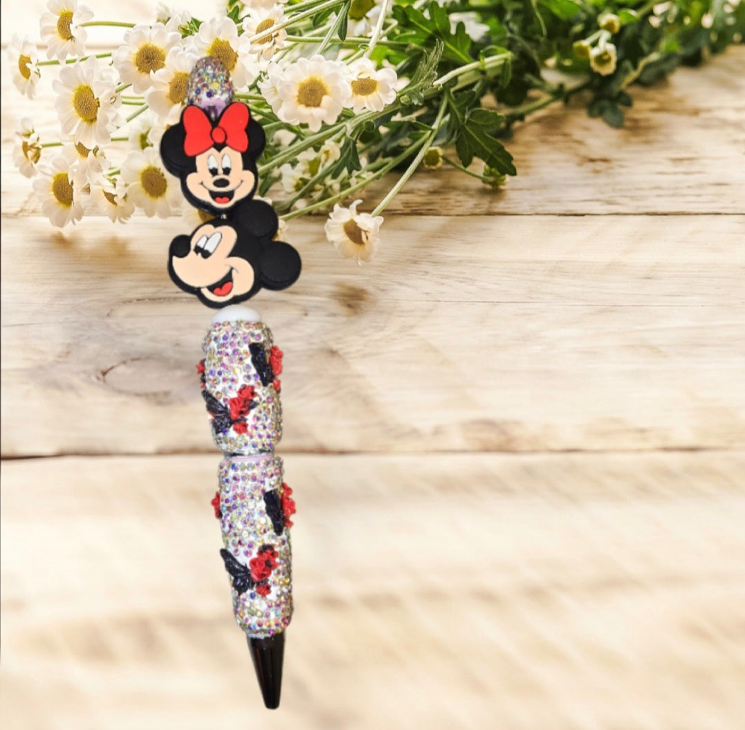 Stylo strass fait main Mickey et Minnie