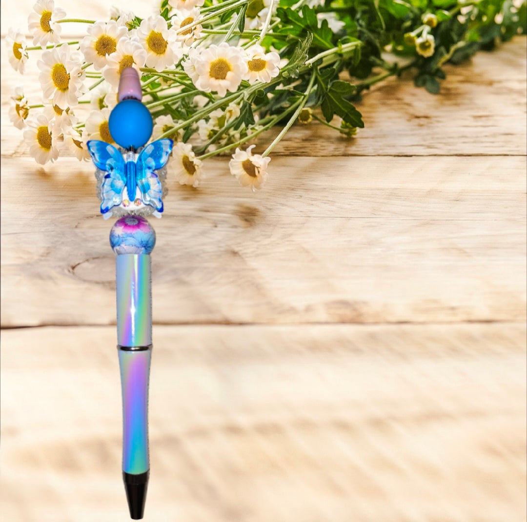 Stylo fait main papillon bleu