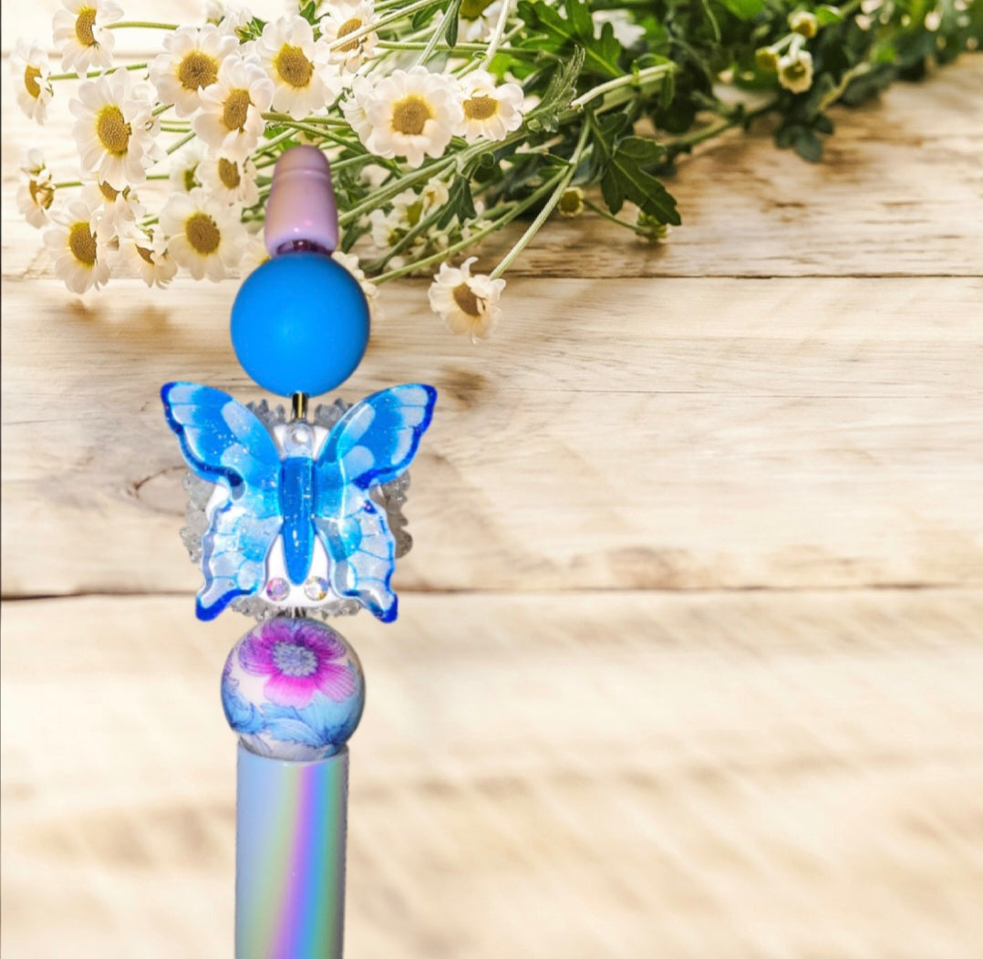 Stylo fait main papillon bleu