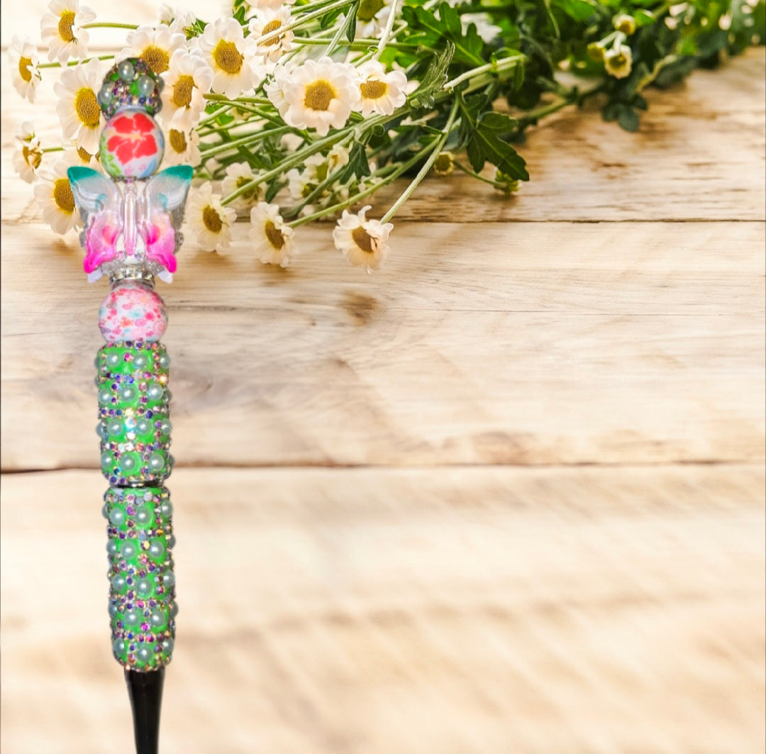 Stylo strass fait main papillon