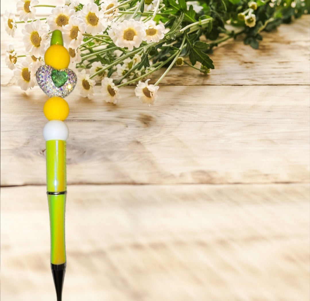 Stylo fait main cœur strass vert