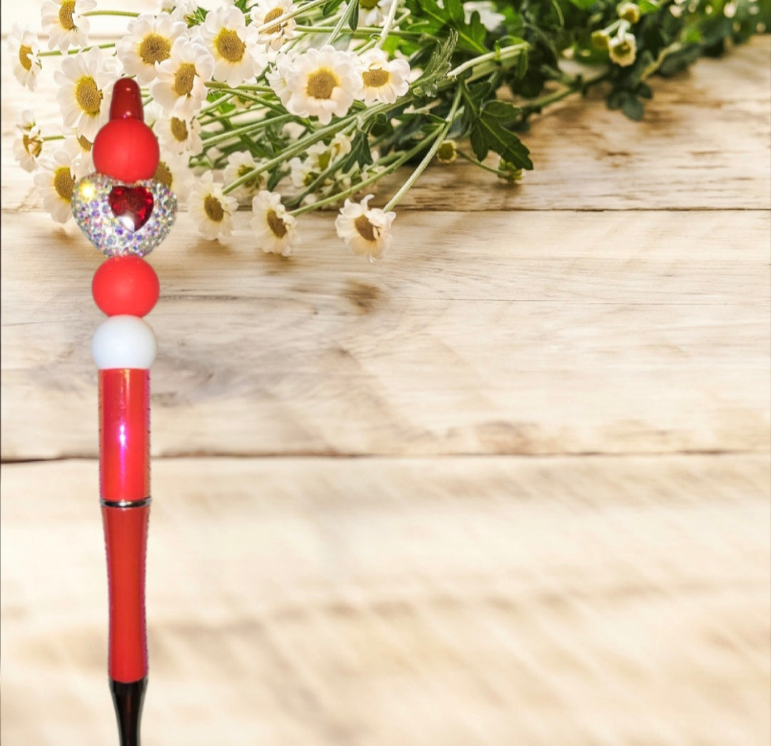 Stylo fait main cœur strass rouge