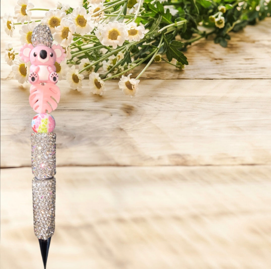 Stylo strass fait main koala rose