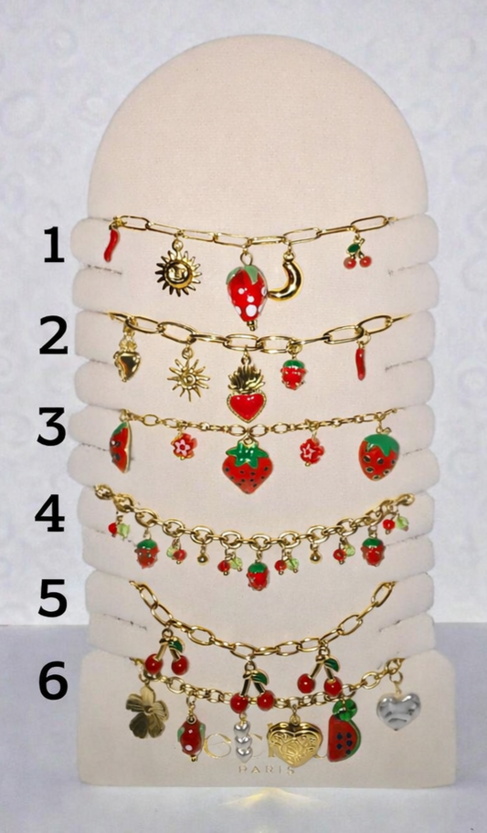 Bracelet au choix thème cerises et fraises