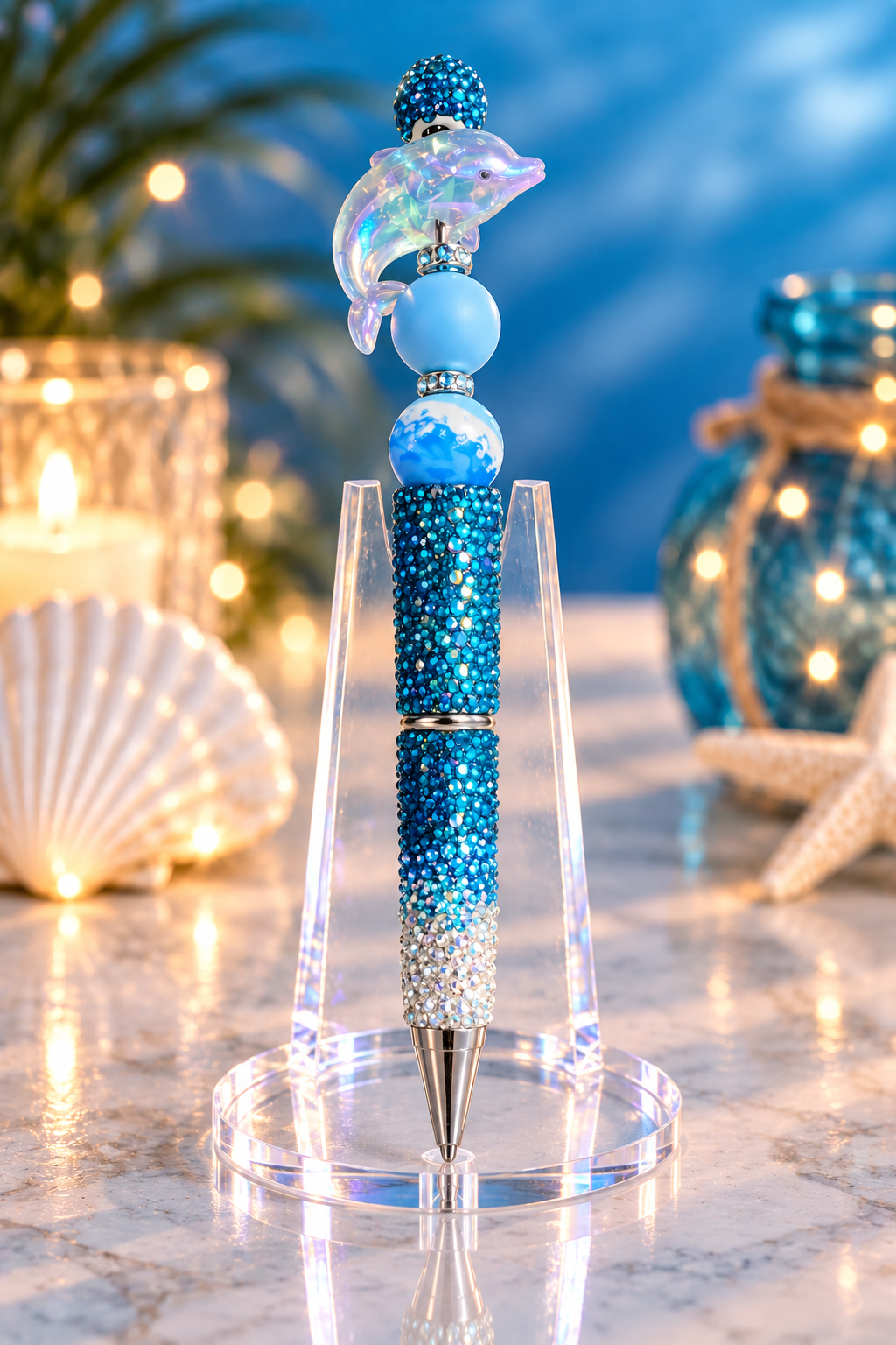 Stylo strass fait main lagon cristal