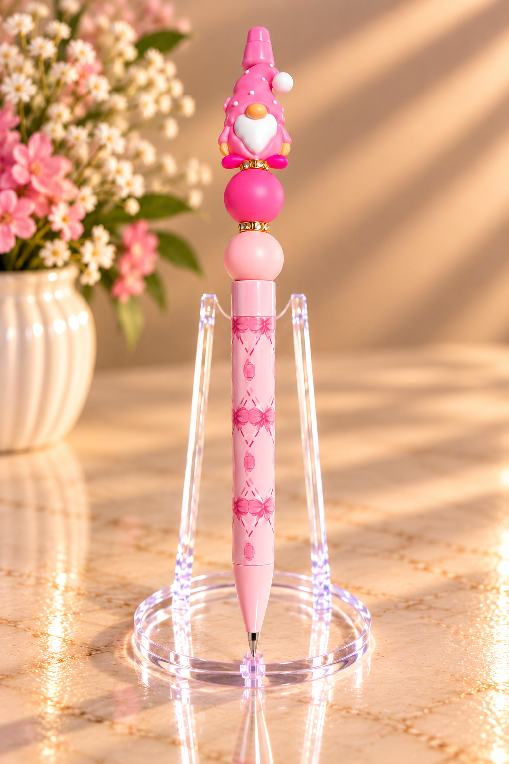 Stylo strass fait main petit lutin rose