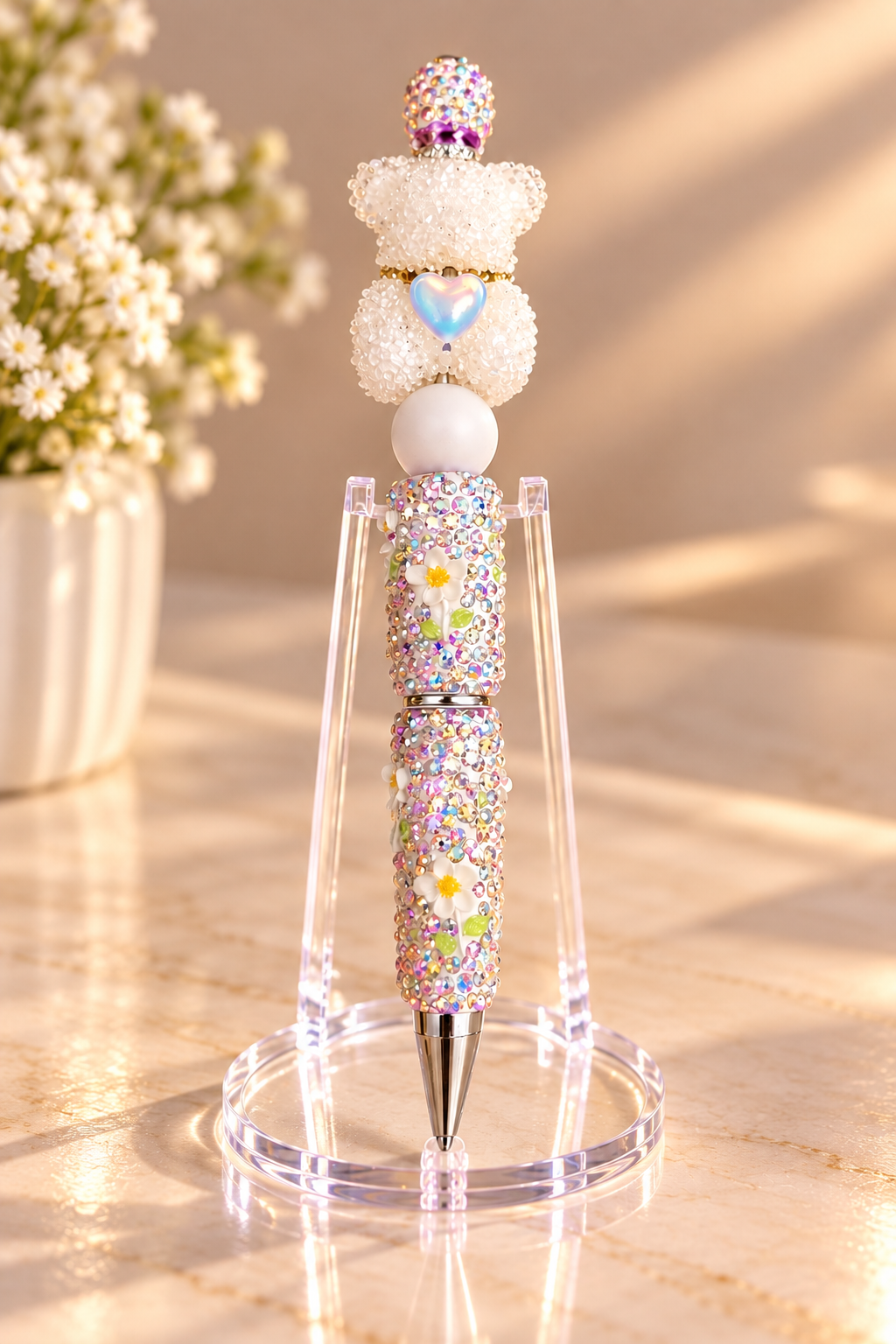 Stylo strass fait main ourson nacré