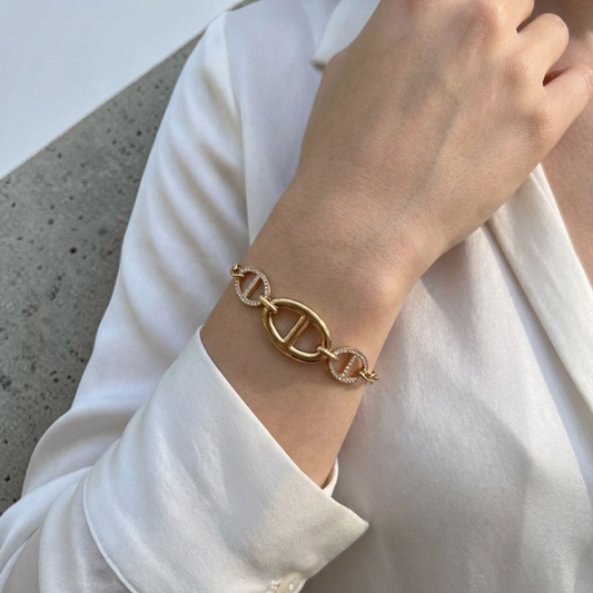 Bracelet de trois mailles marine en strass