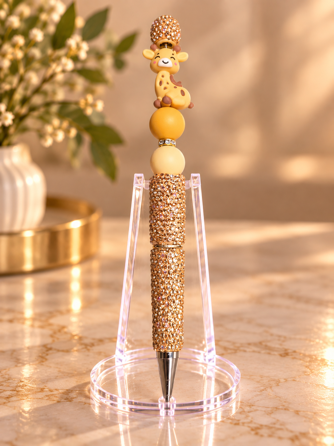 Stylo strass fait main girafe dorée