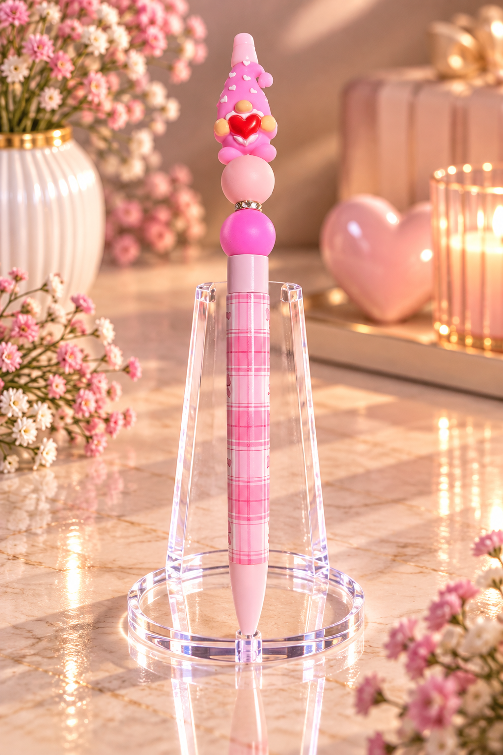 Stylo strass fait main gnome d'amour