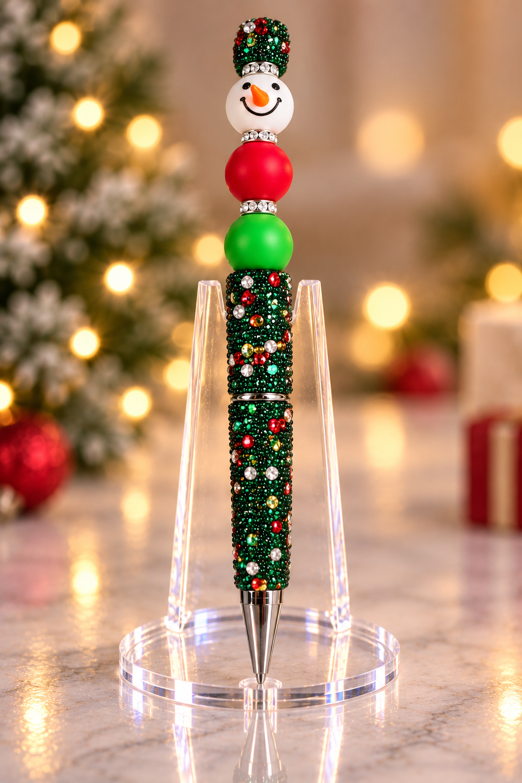 Stylo strass fait main bonhomme de neige