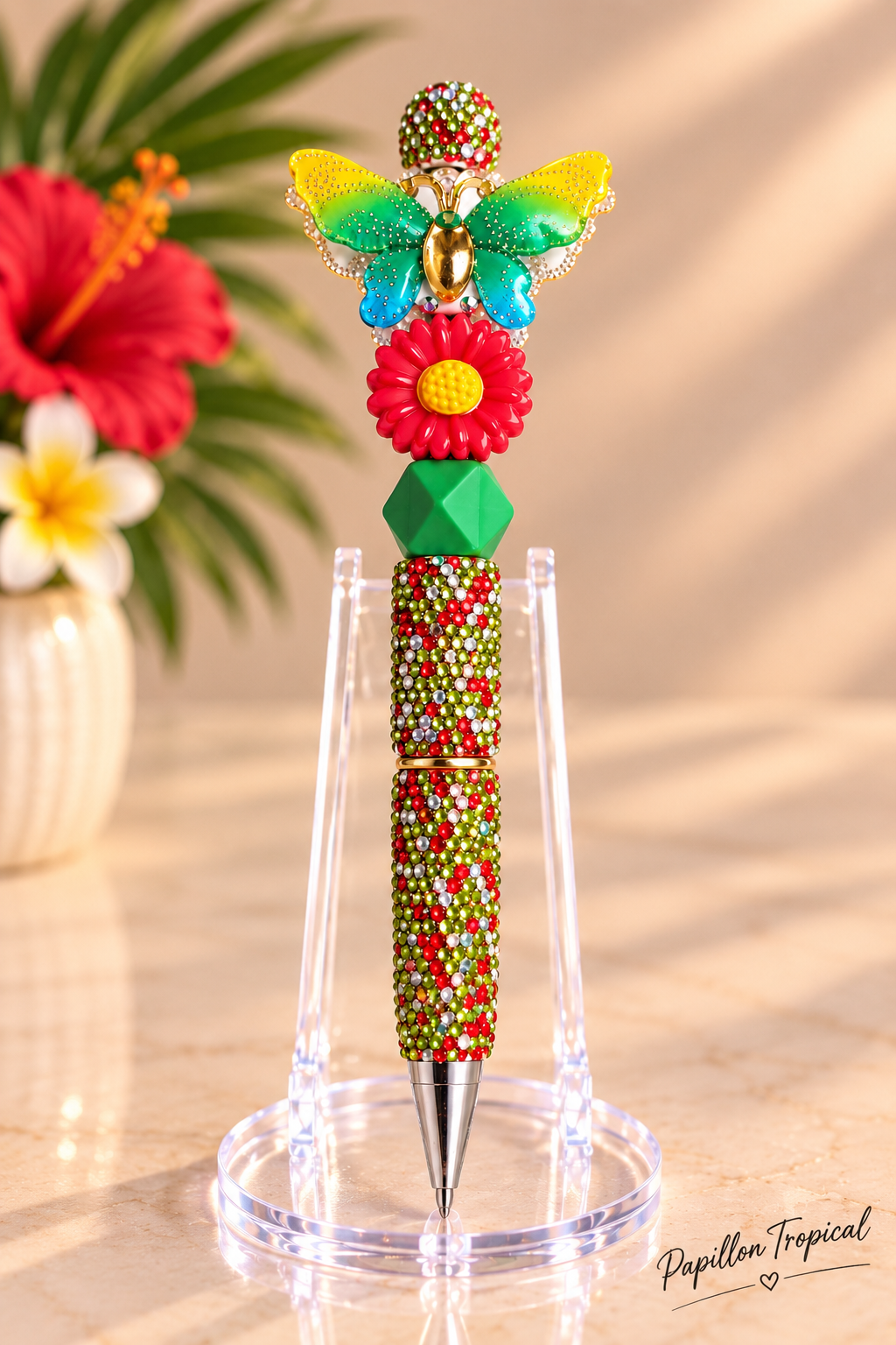 Stylo strass fait main papillon tropical