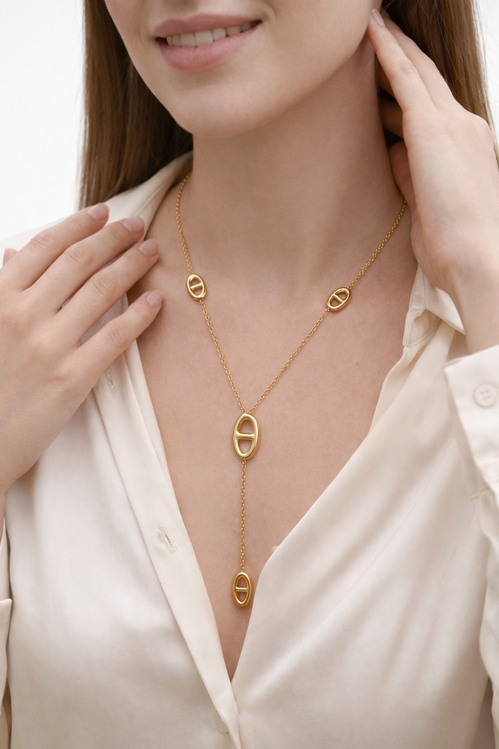 Collier en Y mailles marine ajourées
