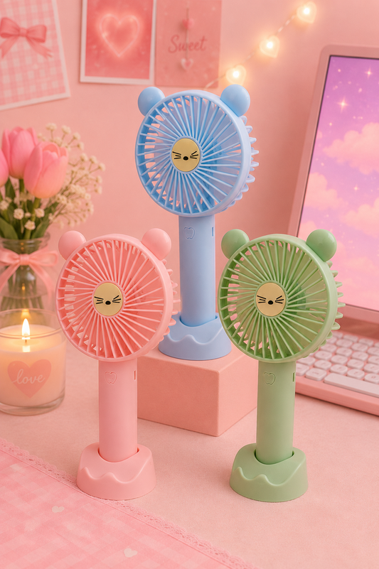 Ventilateur portable rechargeable USB – Ourson avec support téléphone