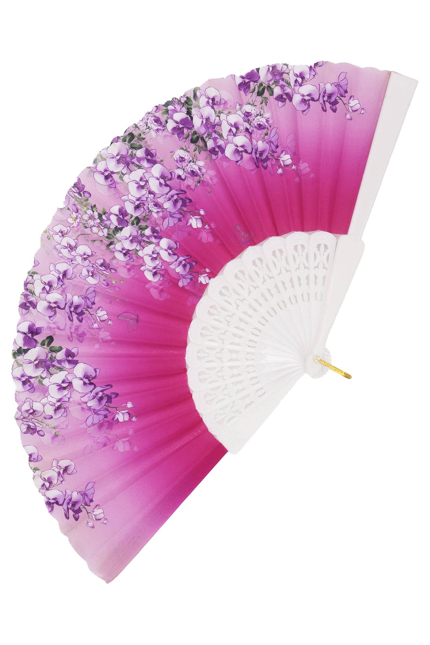 Éventail pliant à main orchidées