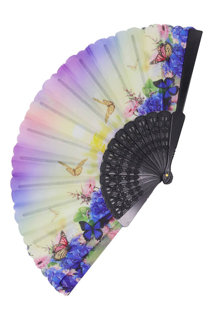 Éventail pliant à main floral lavande et papillons