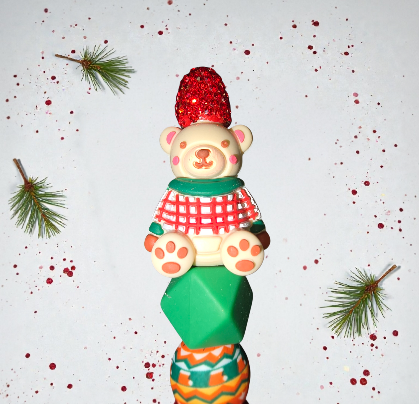 Stylo fait main ourson de Noël 🧸