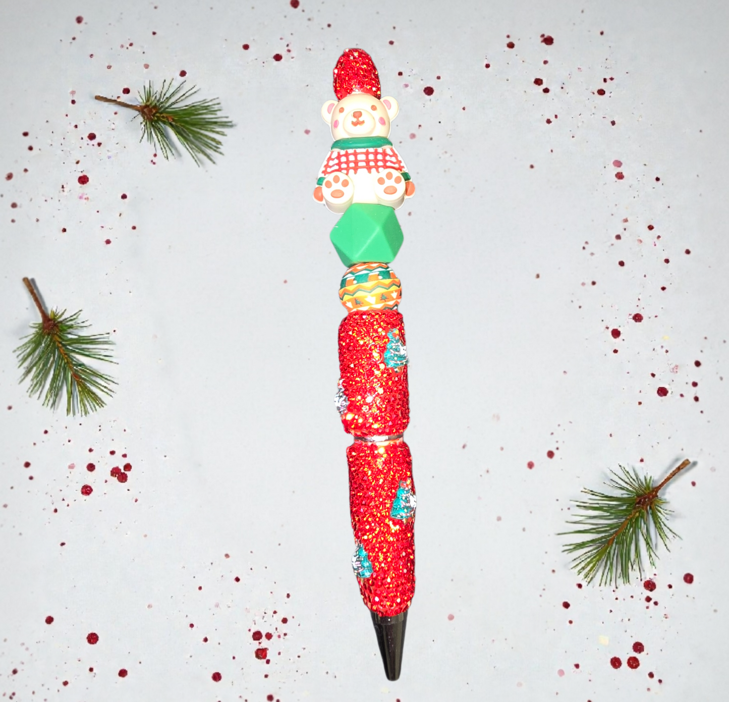 Stylo fait main ourson de Noël 🧸