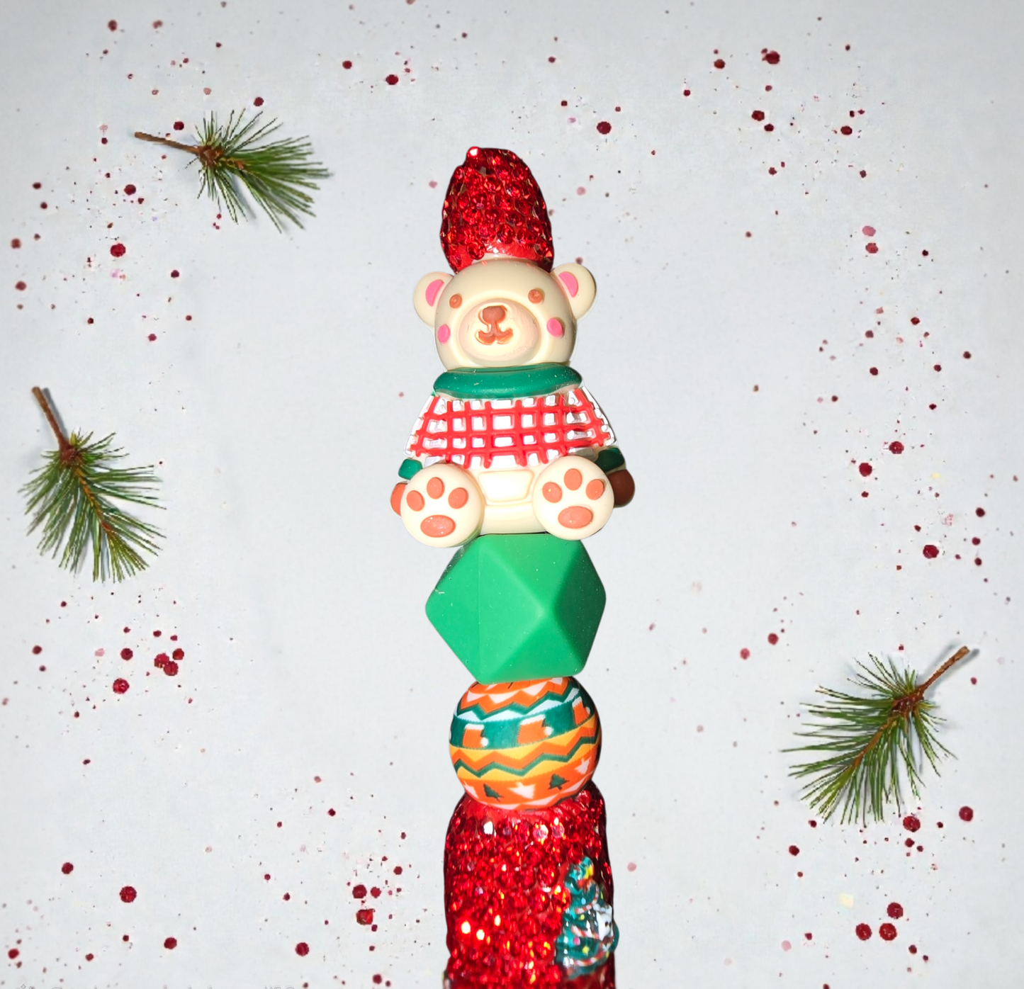 Stylo fait main ourson de Noël 🧸