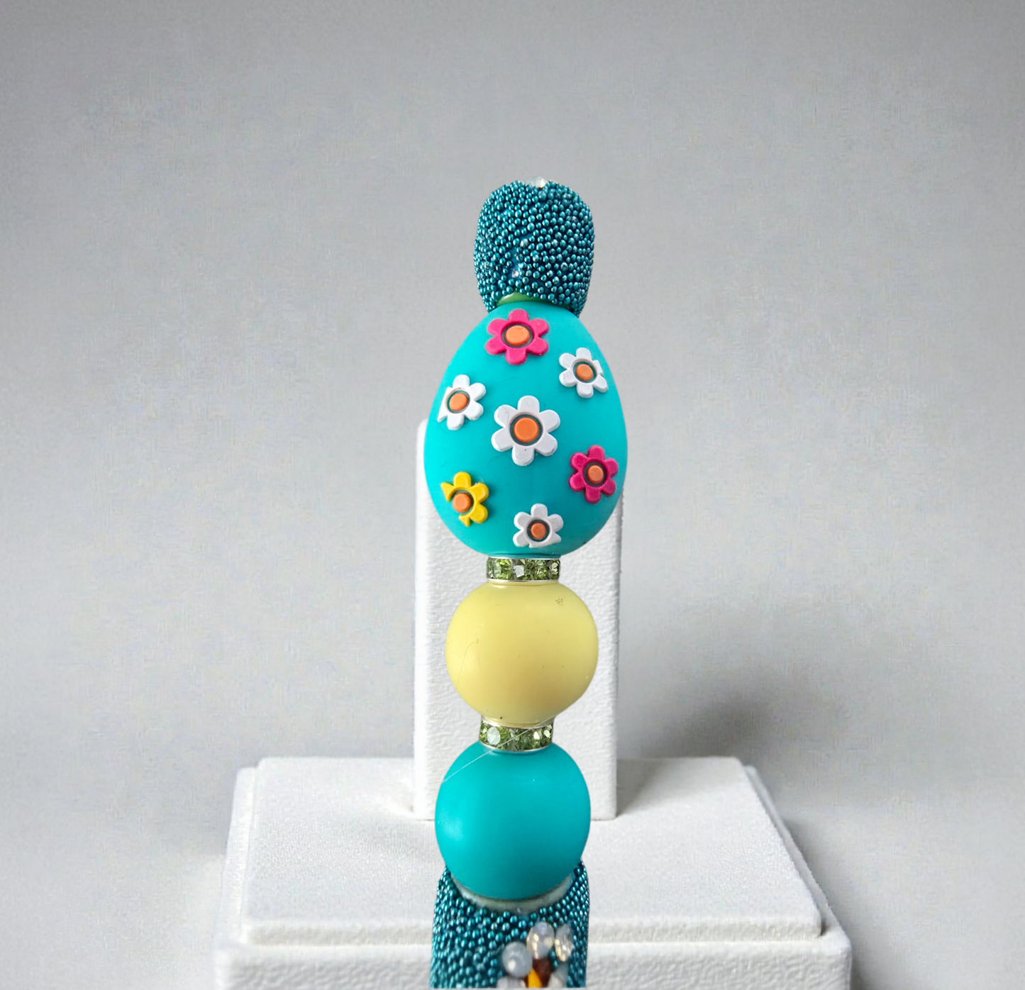 Stylo strass fait main œuf de Pâques turquoise