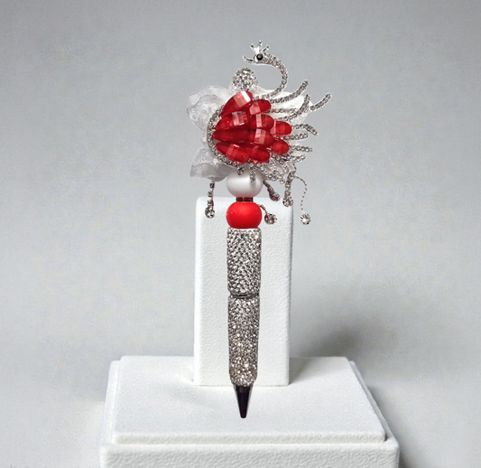 Stylo strass fait main cygne rouge rubis 🦢