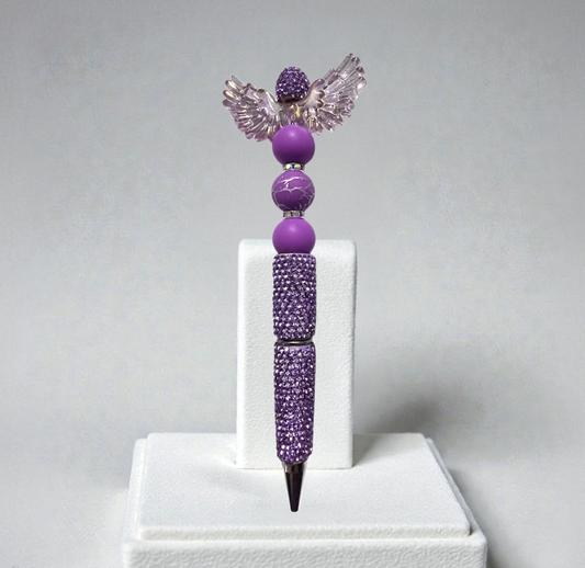 Stylo strass fait main aile d'ange violet 🪽
