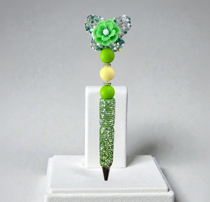 Stylo strass fait main papillon d'été vert 🦋