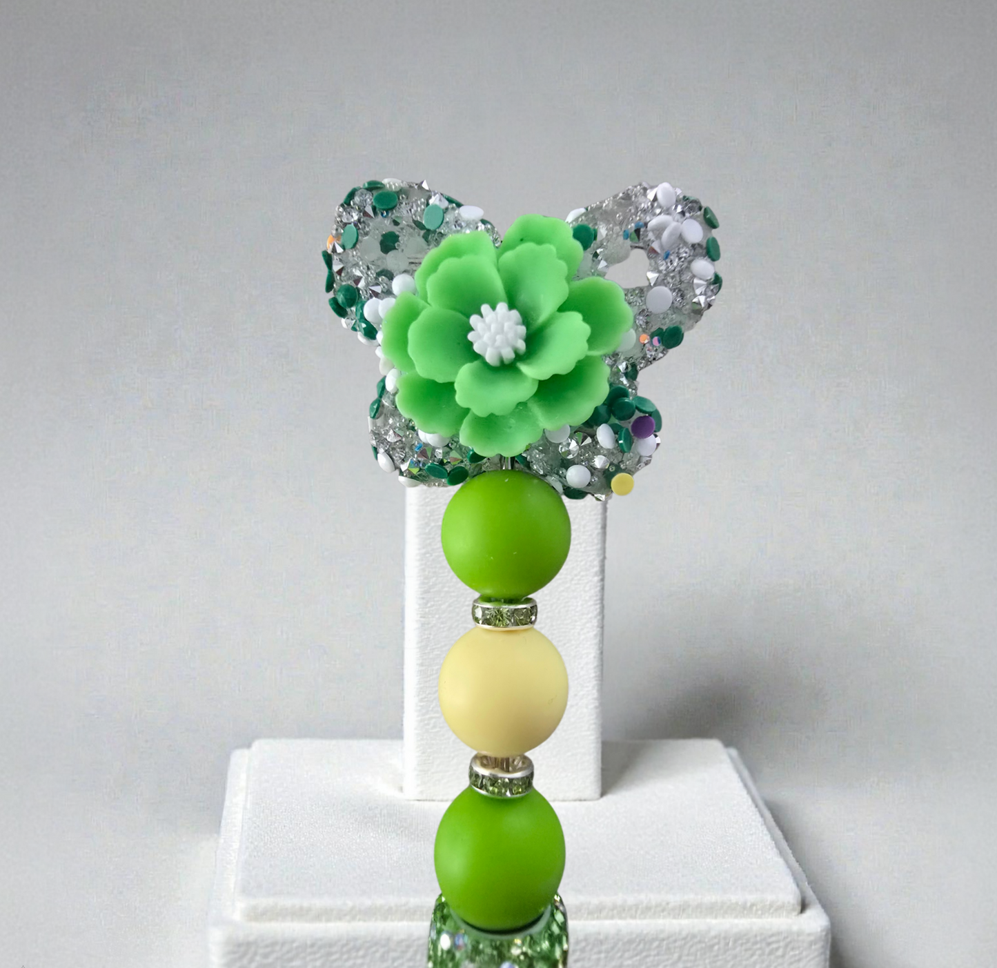 Stylo strass fait main papillon d'été vert 🦋