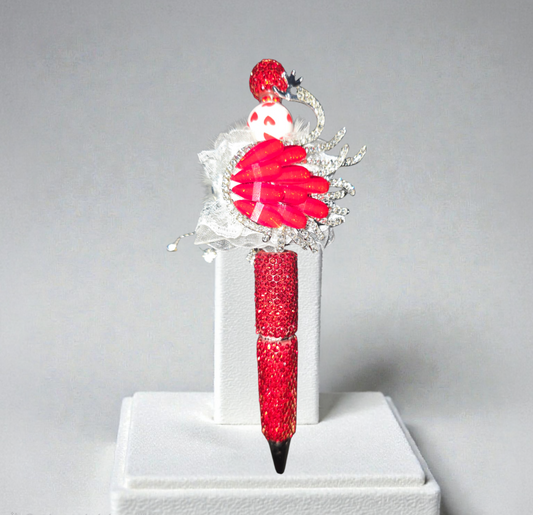 Stylo strass fait main cygne rouge rubis 🦢