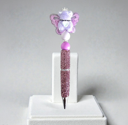 Stylo strass fait main ourson ange violet 🧸