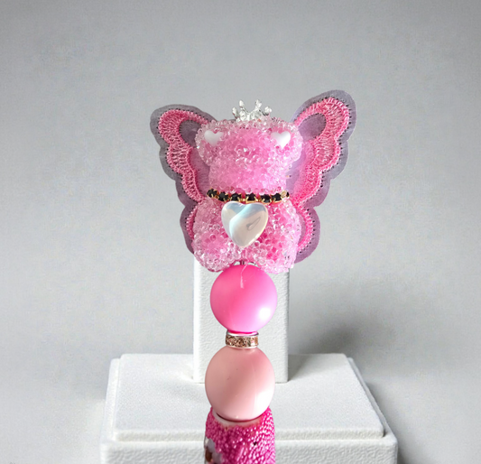Stylo strass fait main ourson ange rose 🧸