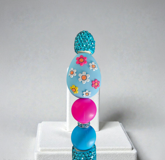 Stylo strass fait main œuf de Pâques bleu