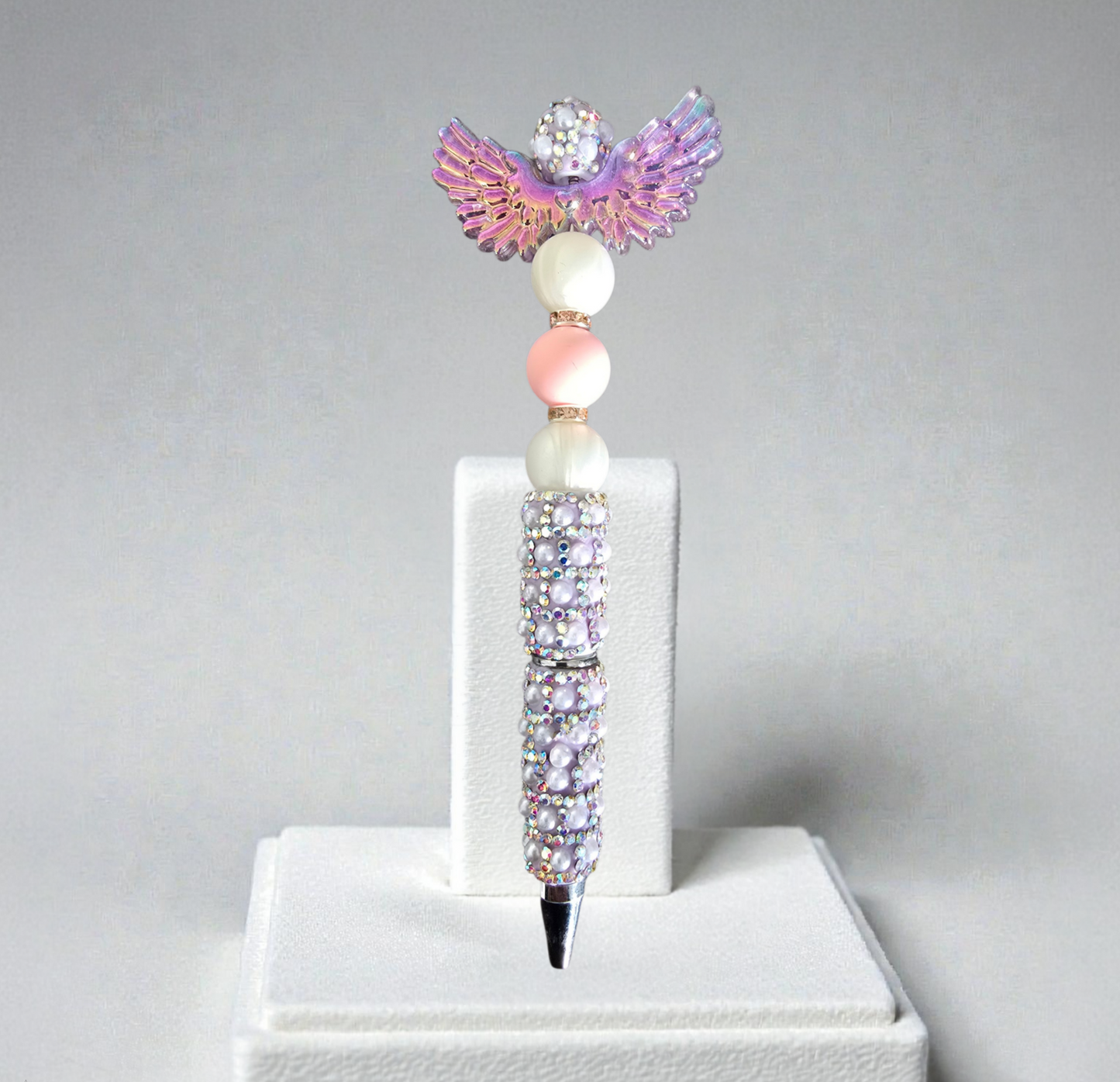 Stylo strass fait main aile d'ange rose 🪽