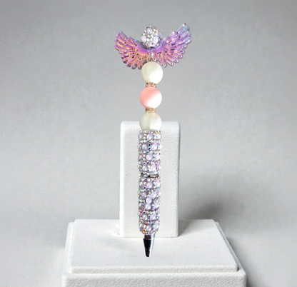 Stylo strass fait main aile d'ange rose 🪽