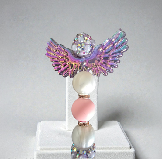 Stylo strass fait main aile d'ange rose 🪽