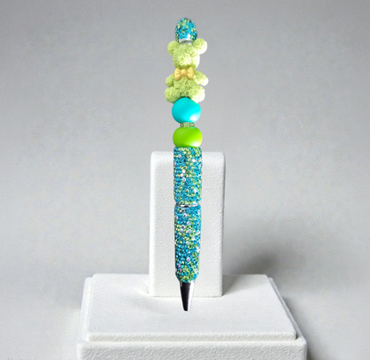 Stylo strass fait main ourson vert 🧸